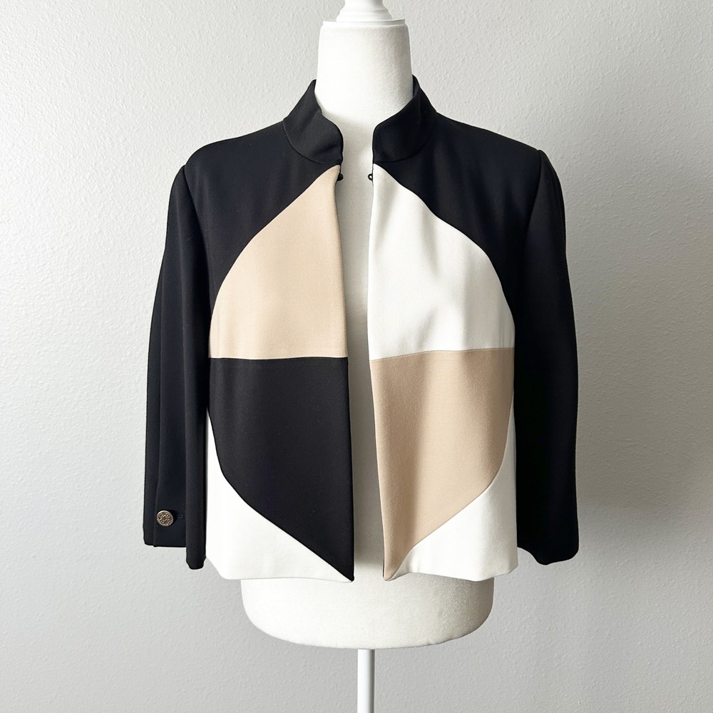 Chico's Size 1 Black Label‎ Neutral Colorblock Cape Jacket Women's Size Medium